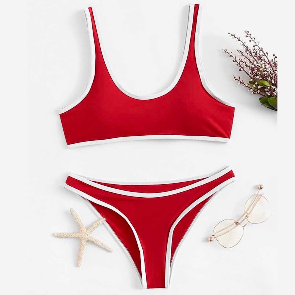 Red with white outline bikini swimsuit